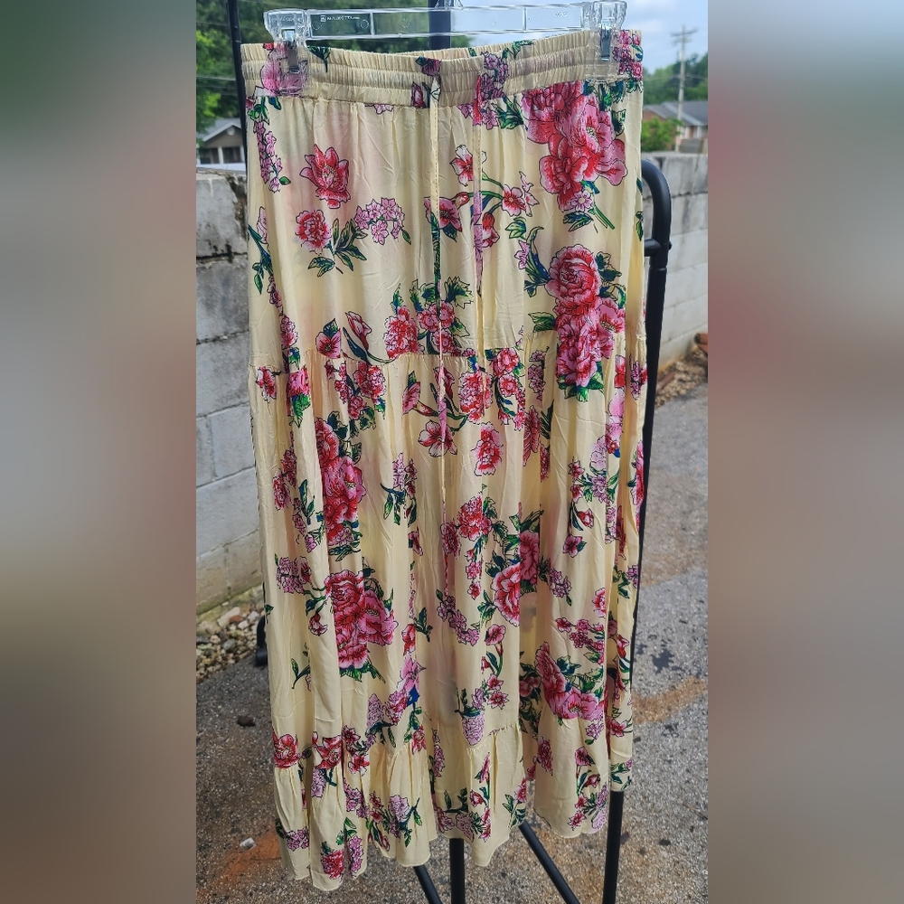 Yellow Floral Maxi Skirt, L